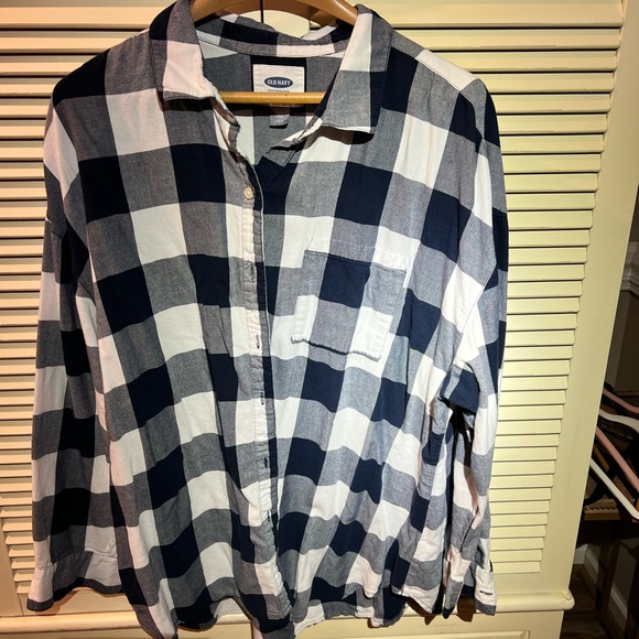 Old Navy Blue and White Plaid Shirt - Picture 1 of 3